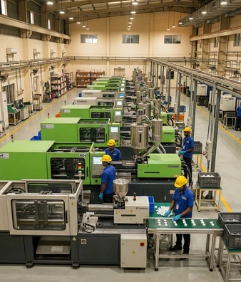 Advanced plastic injection moulding machine production cycle controls in Pune factory