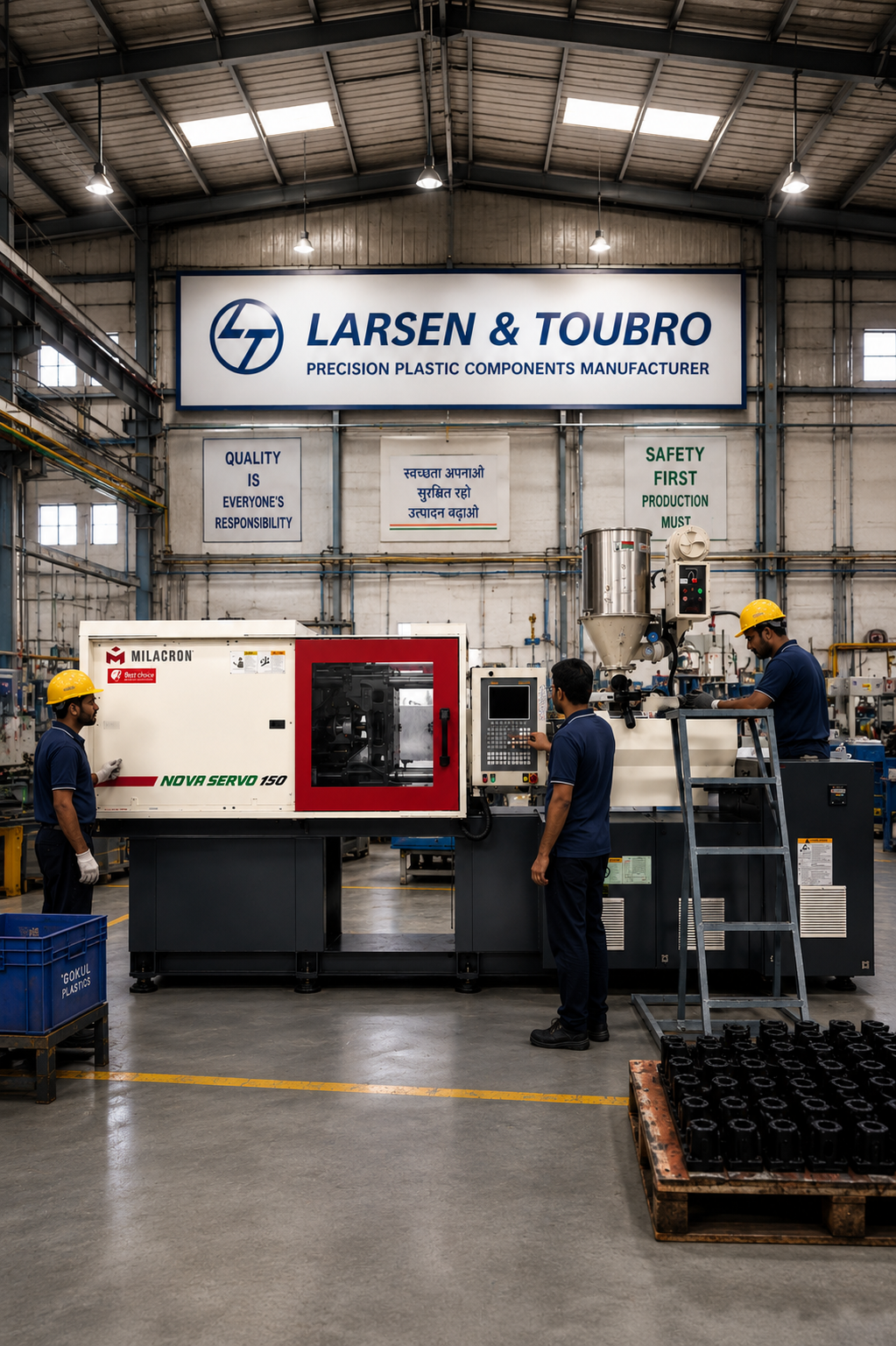 Mrughan Plastics factory owner inspecting plastic moulded components in Pune